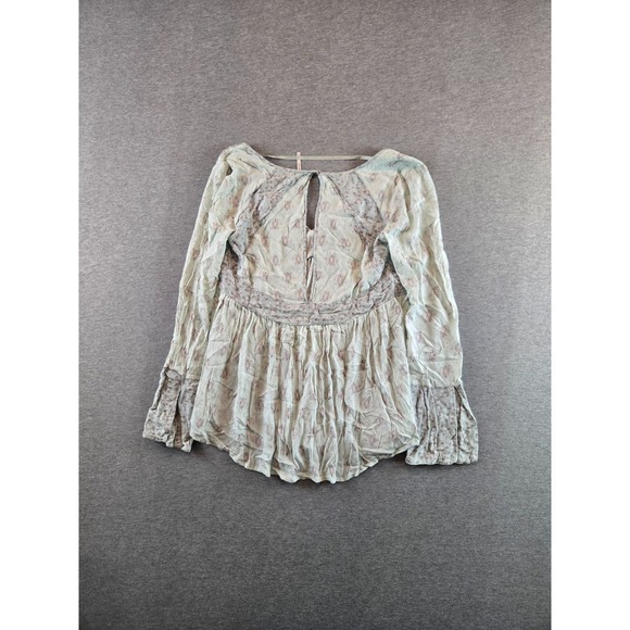 Free People Tunic Top Size XS Mint Green Rolling Hills Print Bell Sleeve Boho - Picture 2 of 11